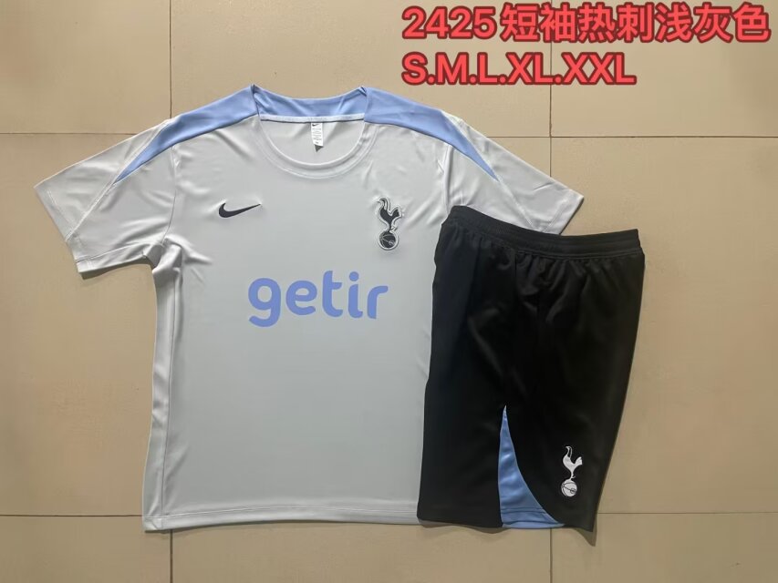 2024/25 Tottenham Hotspur Light Gray Shorts-sleeve Thailand Soccer Tracksuit Uniform-815