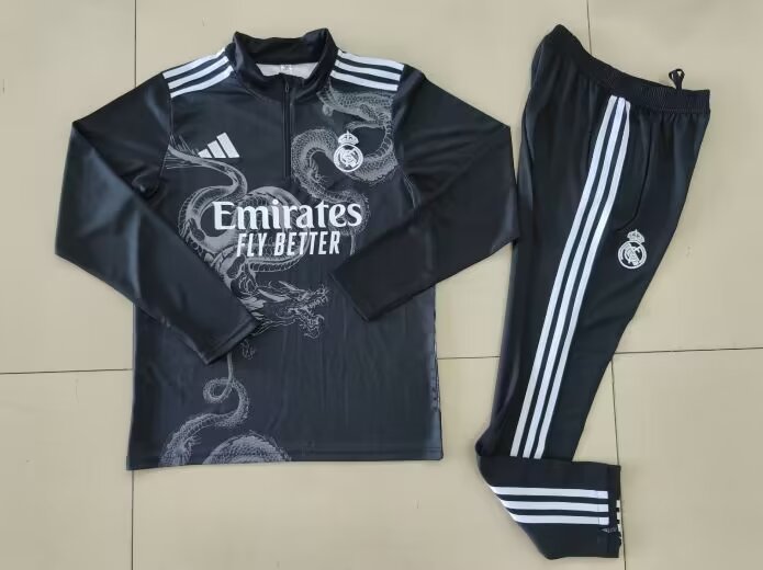2024/25 Special Version Real Madrid Black Soccer Tracksuit Uniform-GDP