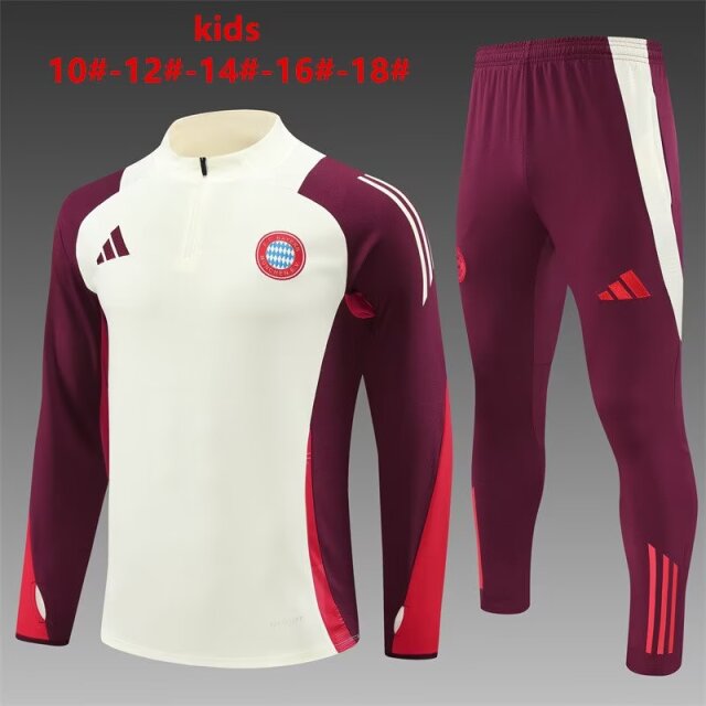 2024/25 Bayern München White & Red Kids/Youth Soccer Tracksuit Uniform-801