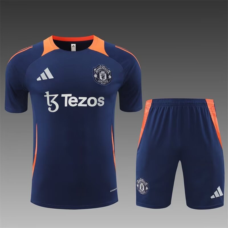 2024/25 Manchester United Royal Blue Shorts-Sleeve Thailand Tracksuit Uniform-801