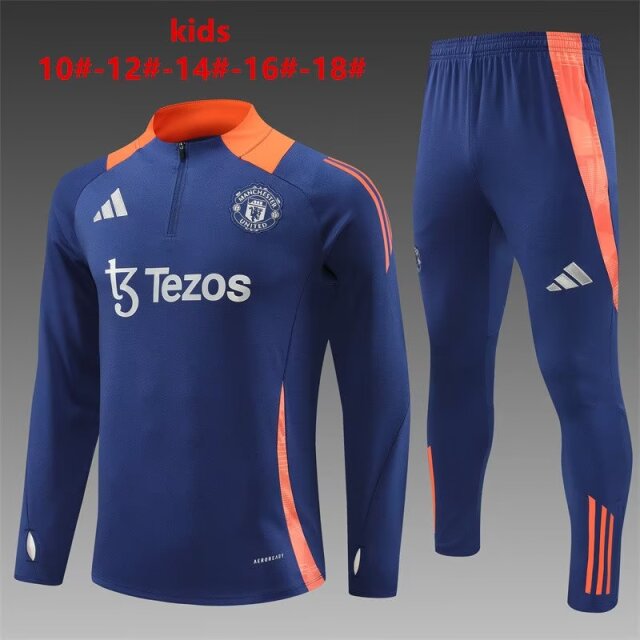 Kids 2024/25 Manchester United Royal Blue Kids/Youth Thailand Tracksuit Uniform-801