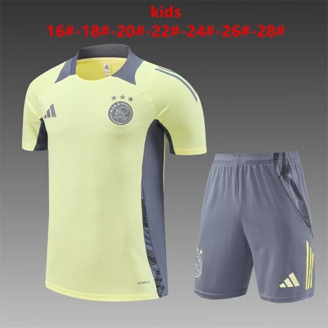 Kids 2024/25 Ajax Light Yellow Shorts-Sleeve Kids/Youth Tracksuit Uniform-801