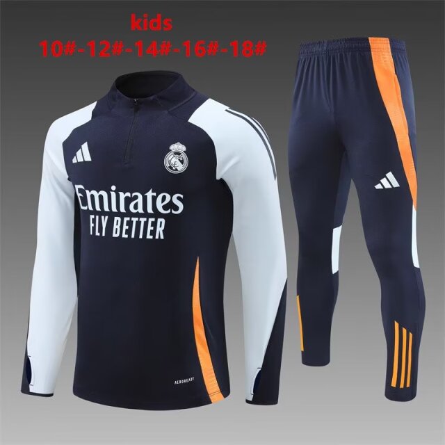 Kids 2024/25 Real Madrid Royal Blue Kids/Youth Soccer Tracksuit Uniform-801