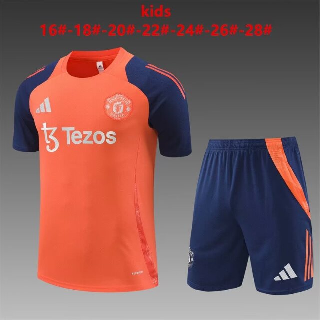 Kids 2024/25 Manchester United Orange Shorts-Sleeve Kids/Youth Thailand Tracksuit Uniform-801