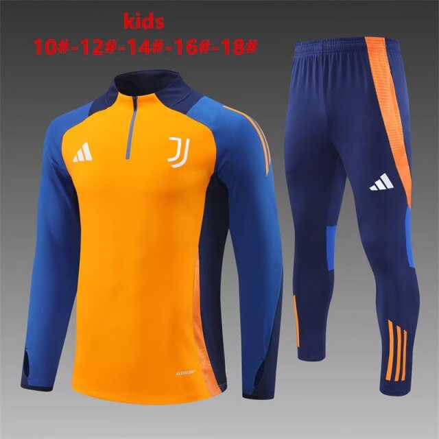 Kids 2024/25 Juventus Orange & Blue Kids/Youth Soccer Tracksuit Uniform-801