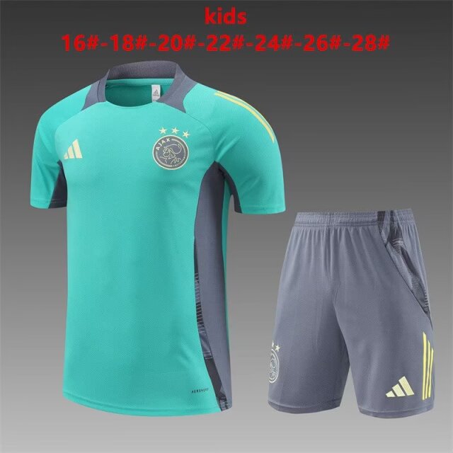 Kids 2024/25 Ajax Blue & Green Shorts-Sleeve Kids/Youth Tracksuit Uniform-801