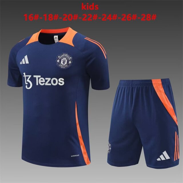 Kids 2024/25 Manchester United Royal Blue Shorts-Sleeve Kids/Youth Thailand Tracksuit Uniform-801
