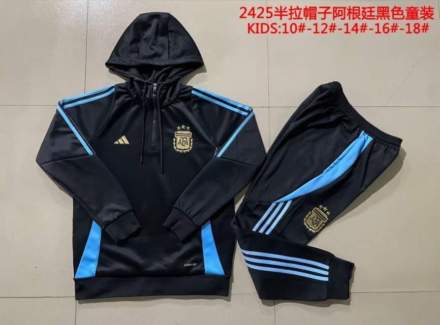 Kids 2024/25 Argentina Black Kids/Youth Tracksuit Unifom With Hat-815