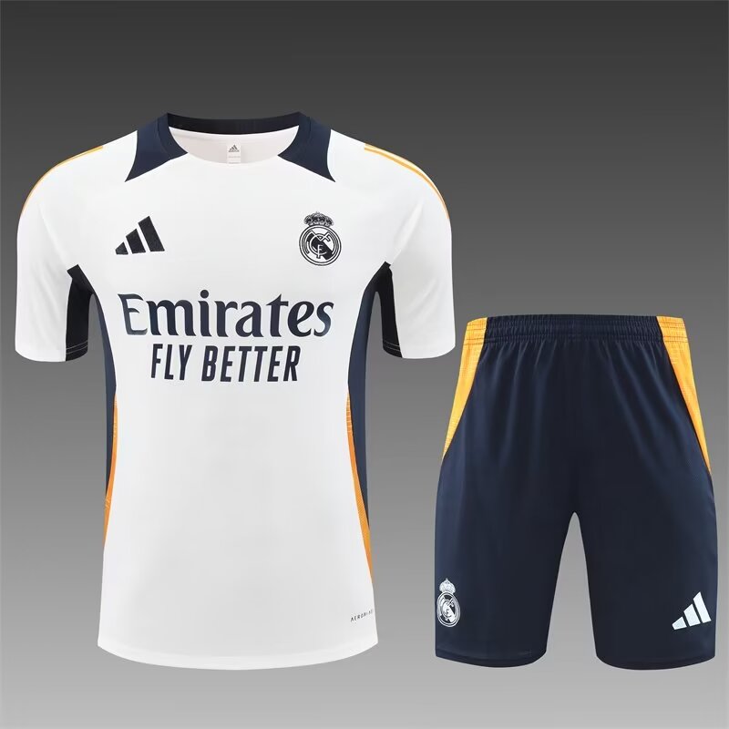 2024/25 Real Madrid White Shorts-Sleeve Soccer Tracksuit Uniform-801