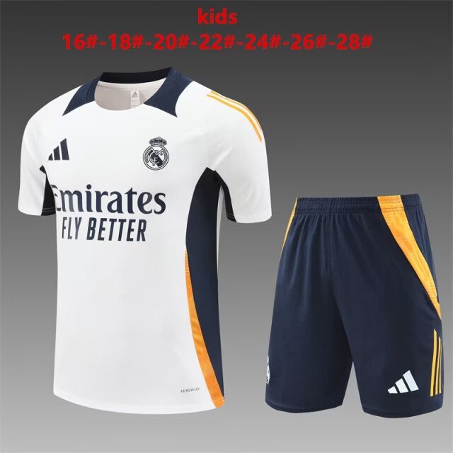 Kids 2024/25 Real Madrid White Shorts-Sleeve Kids/Youth Soccer Tracksuit Uniform-801