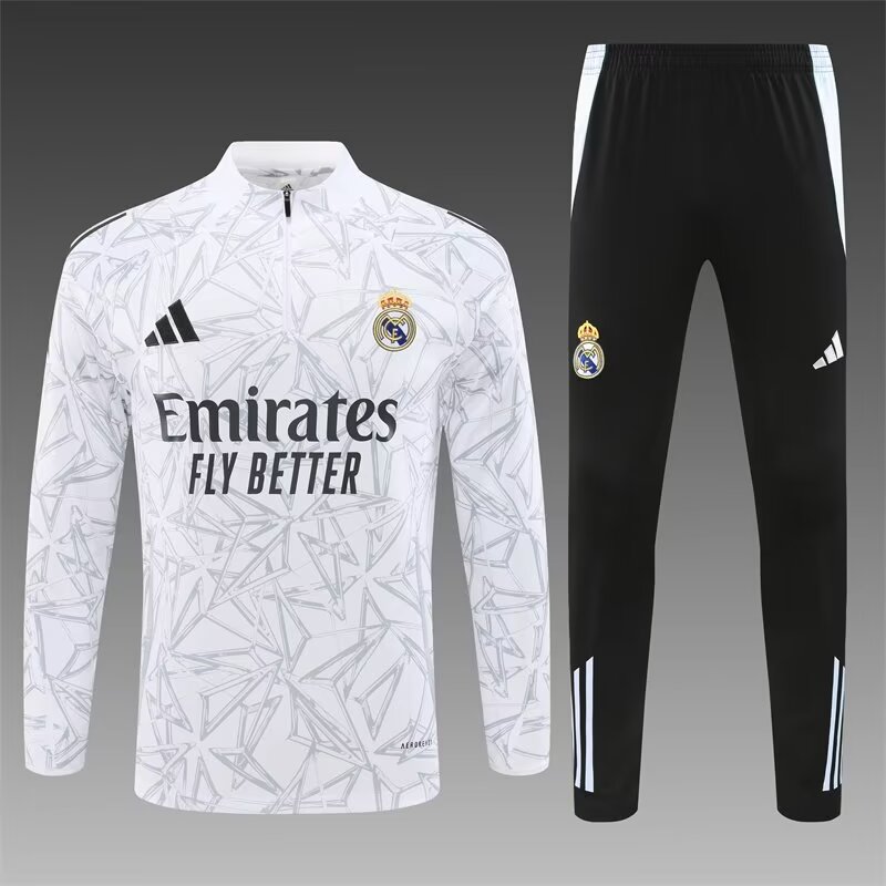 2024/25 Rea Madrid White & Gray Soccer Tracksuit Uniform-801