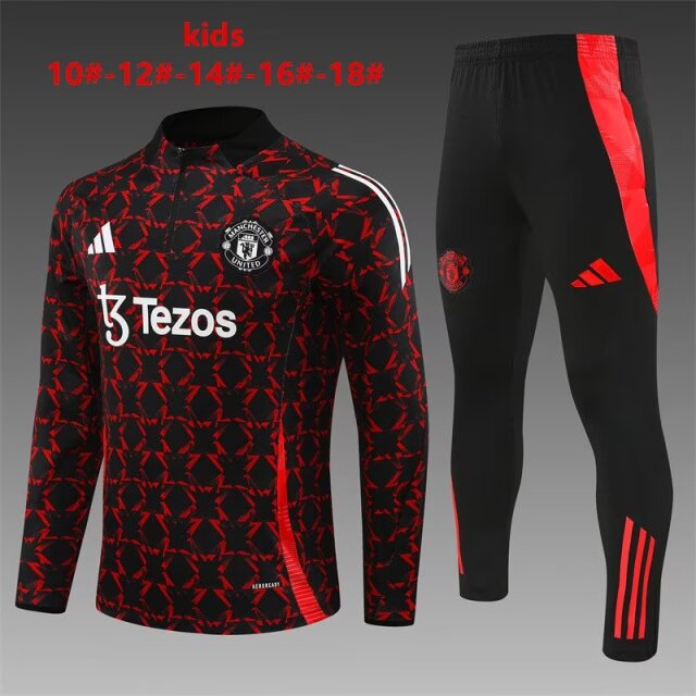 Kids 2024/25 Manchester United Black & Red Kids/Youth Thailand Tracksuit Uniform-801