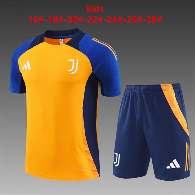 Kids 2024/25 Juventus FC Orange Blue Kids/Youth Shorts-Sleeve Thailand Soccer Tracksuit Uniform-801