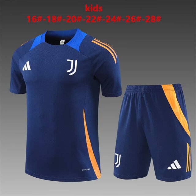 Kids 2024/25 Juventus FC Royal Blue Kids/Youth Shorts-Sleeve Thailand Soccer Tracksuit Uniform-801