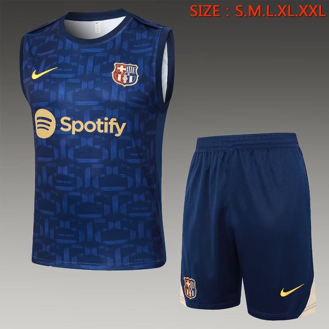 2024/25 Barcelona Royal Blue Shorts-Sleeve Thailand Soccer Tracksuit Vest Uniform-815