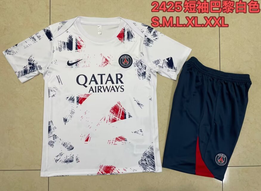 2024/25 Paris SG White Shorts-Sleeve Thailand Soccer Uniform-815