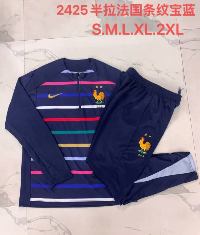 2024-25 France Royal Blue Thailand Soccer Tracksuit Uniform-815