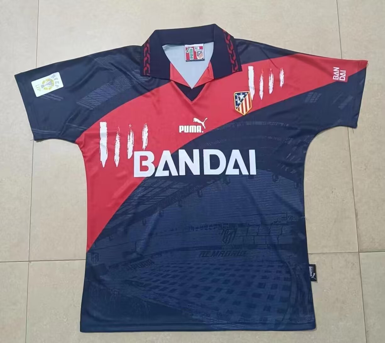 96-97 Retro Version Atlético Madrid Away Blue & Red Thailand Soccer Jersey AAA-301