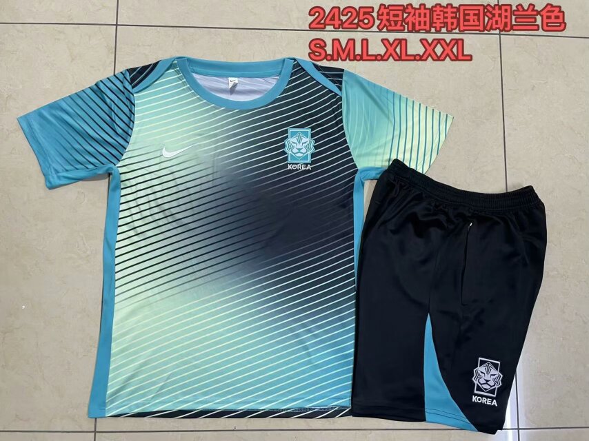 2024/25 Korea Republic Lake Blue Shorts-Sleeve Thailand Soccer Uniform-815