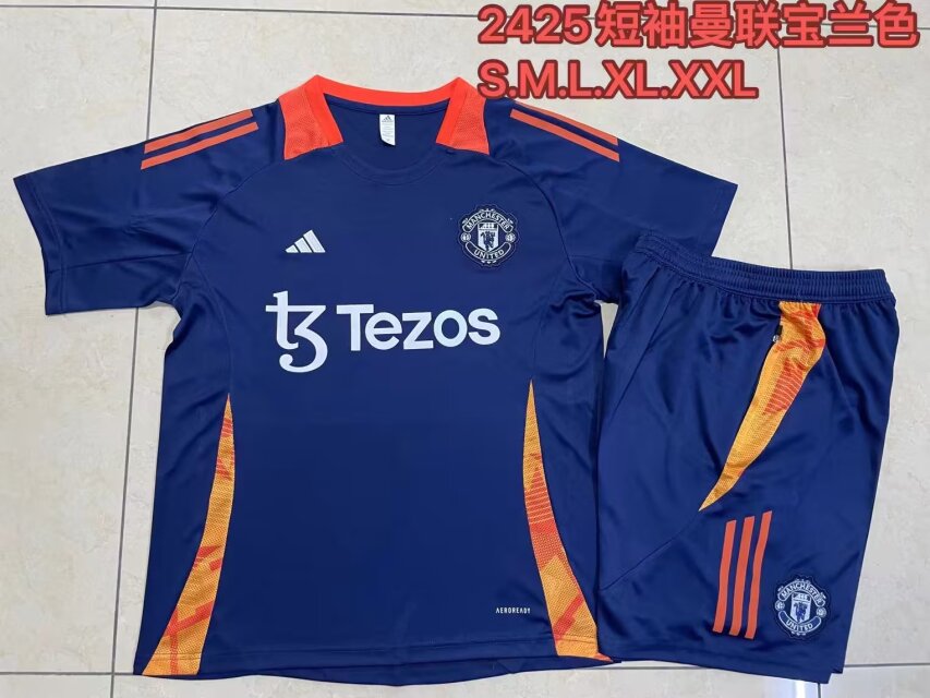 2024/25 Manchester United Royal Blue Shorts-Sleeve Thailand Tracksuit Uniform-815