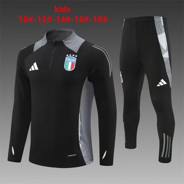 2024/25 Italy Black Kids/Youth Soccer Tracksuit Uniform-801