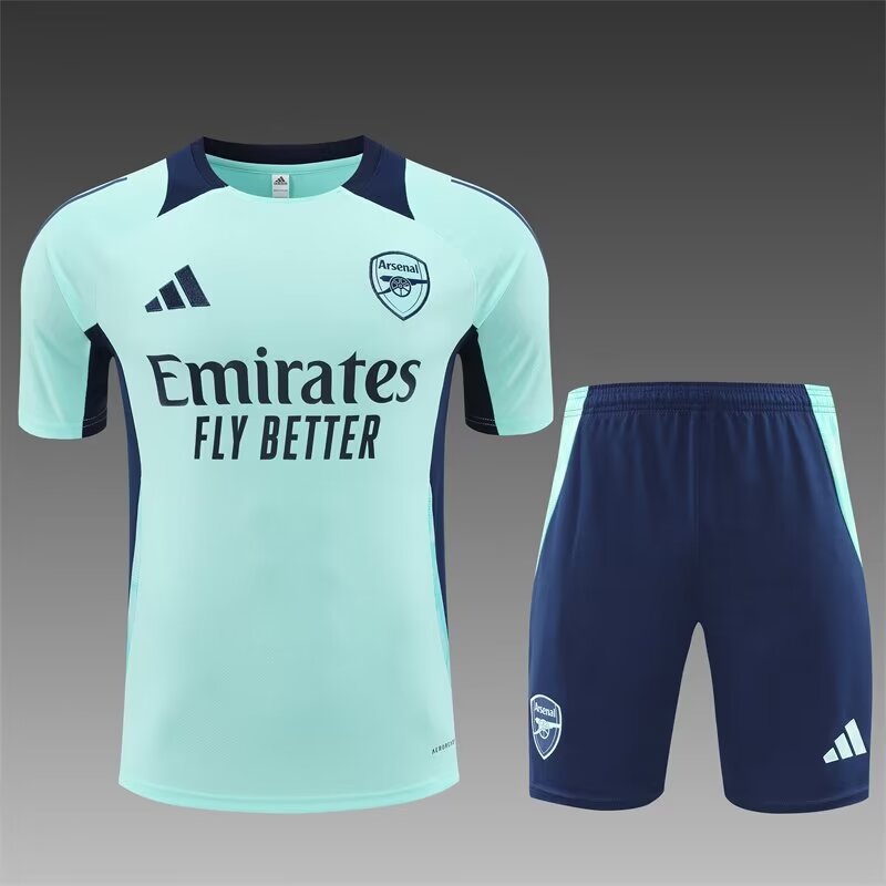2024/25 Arsenal Lake Blue Shorts-Sleeve Soccer Tracksuit Uniform-801