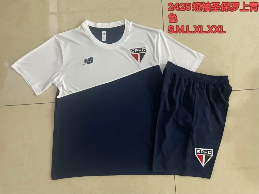 2024/25 Sao Paulo Blue & White Shorts-Sleeve Thailand Soccer Uniform-815
