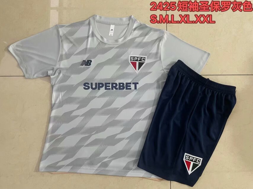 2024/25 Sao Paulo Gray & White Shorts-Sleeve Thailand Soccer Uniform-815
