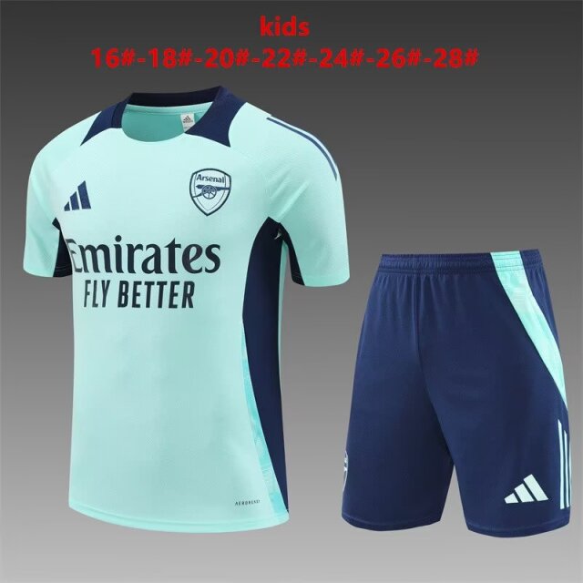 Kids 2024/25 Arsenal Lake Blue Shorts-Sleeve Soccer Kids/Youth Tracksuit Uniform-801