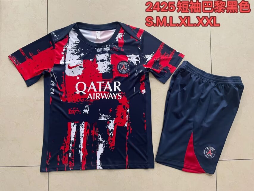 2024/25 Paris SG Red & Blue Shorts-Sleeve Thailand Soccer Uniform-815