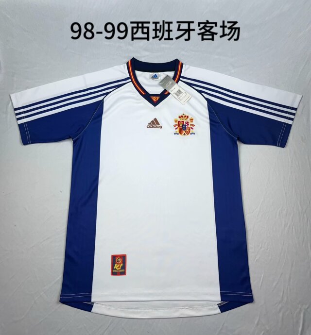 1998/99 Retro Spain Away White Thailand Soccer Jersey AAA-709