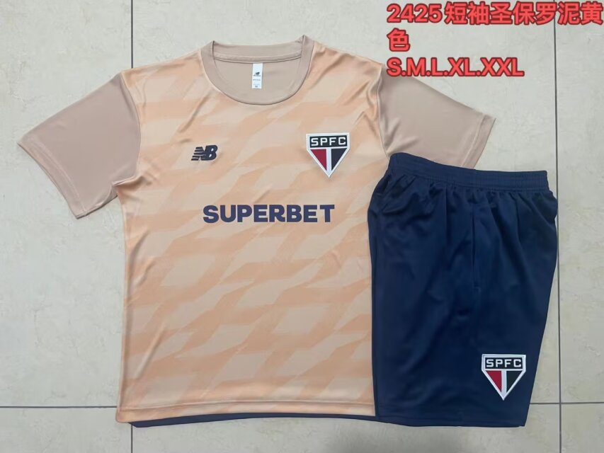 2024/25 Sao Paulo Pink & Yellow Shorts-Sleeve Thailand Soccer Uniform-815