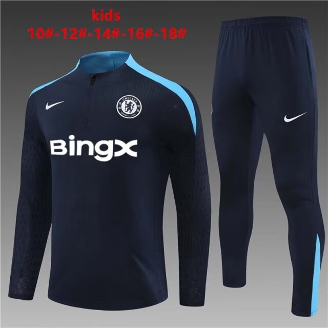 2024/25 New Ads Chelsea Royal Blue Kids/Youth Thailand Soccer Tracksuit Uniform-801