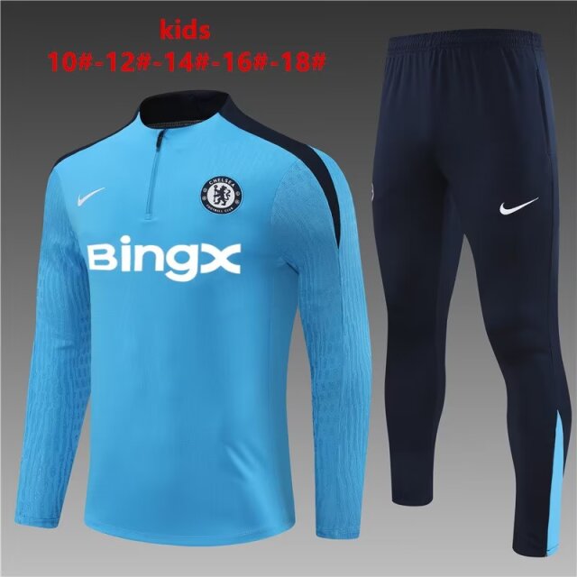 2024/25 New Ads Chelsea Light Blue Kids/Youth Thailand Soccer Tracksuit Uniform-801