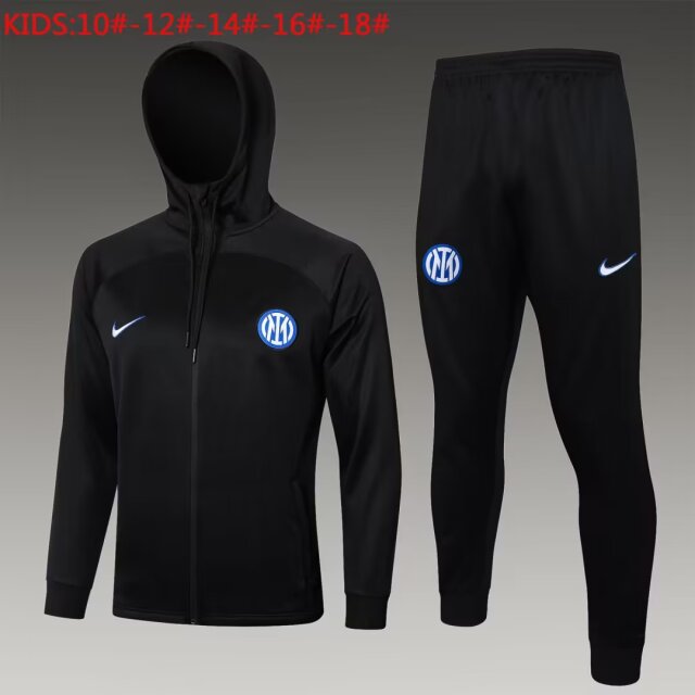 Kids 2024/25 Inter Milan Black Youth/Kids Soccer Jacket Uniform With Hat-815