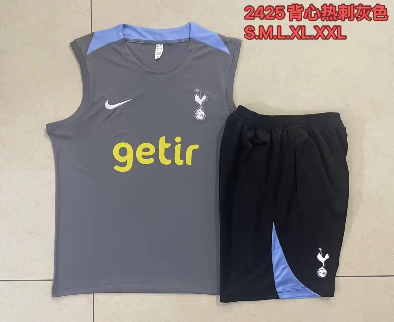 2024/25 Tottenham Hotspur Dark Gray Shorts-sleeve Thailand Soccer Tracksuit Uniform-815
