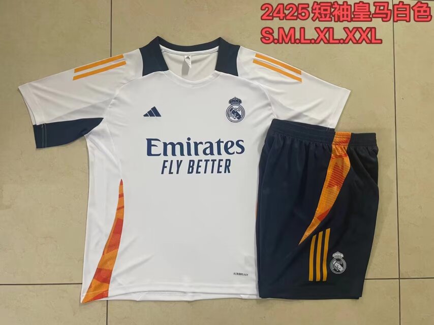 2024/25 Real Madrid White Shorts-Sleeve Soccer Tracksuit Uniform-815