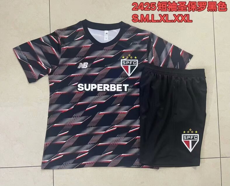 2024/25 Sao Paulo Pink & Black Shorts-Sleeve Thailand Soccer Uniform-815
