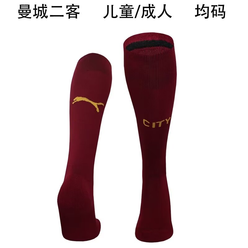 Adult & Kids 2024/25 Manchester City 2nd Away Red Thailand Soccer Socks