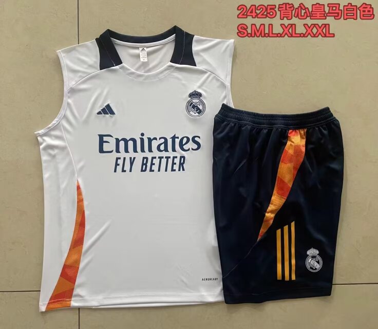 2024/25 Real Madrid White Shorts-Sleeve Soccer Tracksuit Vest Uniform-815