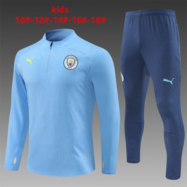 Kids 2024/25 Manchester City Light Blue Youth/Kids Thailand Soccer Tracksuit Uniform-801