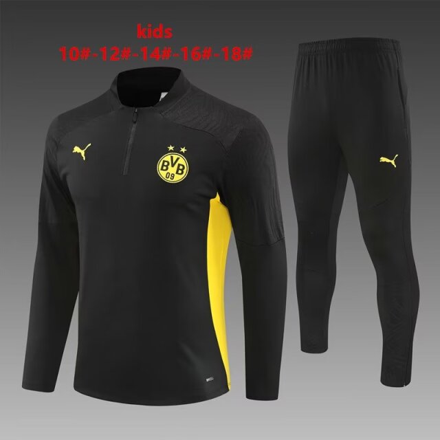 2024/25 Borussia Dortmund Black Kids/Youth Soccer Tracksuit Uniform-801