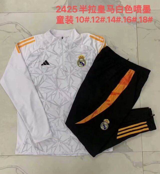 Kids 2024/25 Real Madrid White & Gray Kids/Youth Soccer Tracksuit Uniform-815