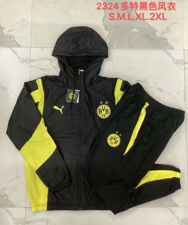 2023/24 Borussia Dortmund Black Thailand Soccer Wind Coat Uniform With Hat-815