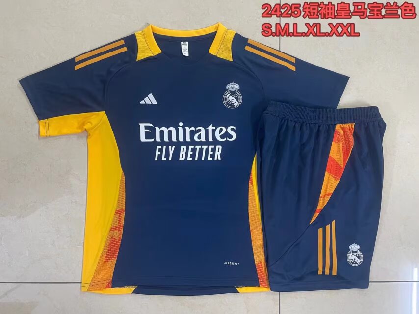 2024/25 Real Madrid Royal Blue Shorts-Sleeve Soccer Tracksuit Uniform-815