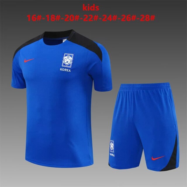 Kids 2024/25 Korea Republic Color Blue Shorts-Sleeve Kids/Youth Soccer Tracksuit Uniform-801