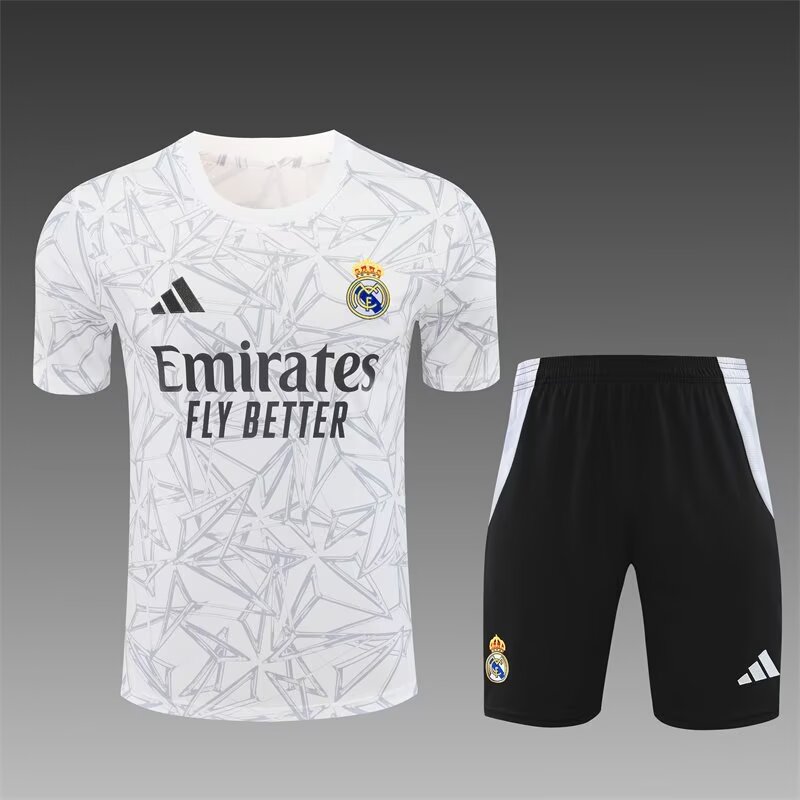 2024/25 Real Madrid White Shorts-Sleeve Soccer Tracksuit Uniform-801