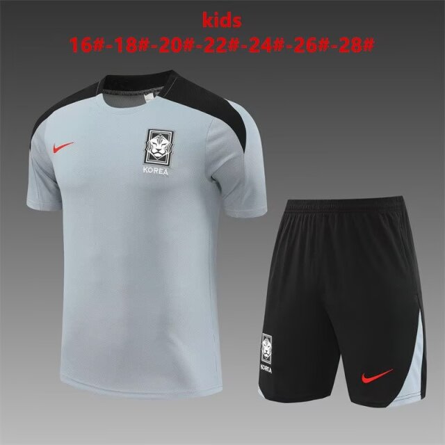 Kids 2024/25 Korea Republic Gray Shorts-Sleeve Kids/Youth Soccer Tracksuit Uniform-801