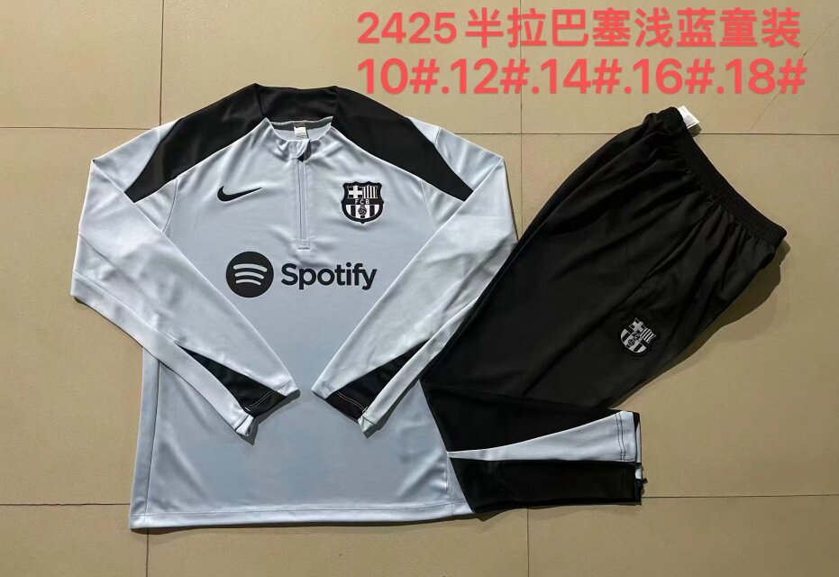 2024/25 Barcelona Light Blue Kids/Youth Thailand Soccer Tracksuit Uniform-815