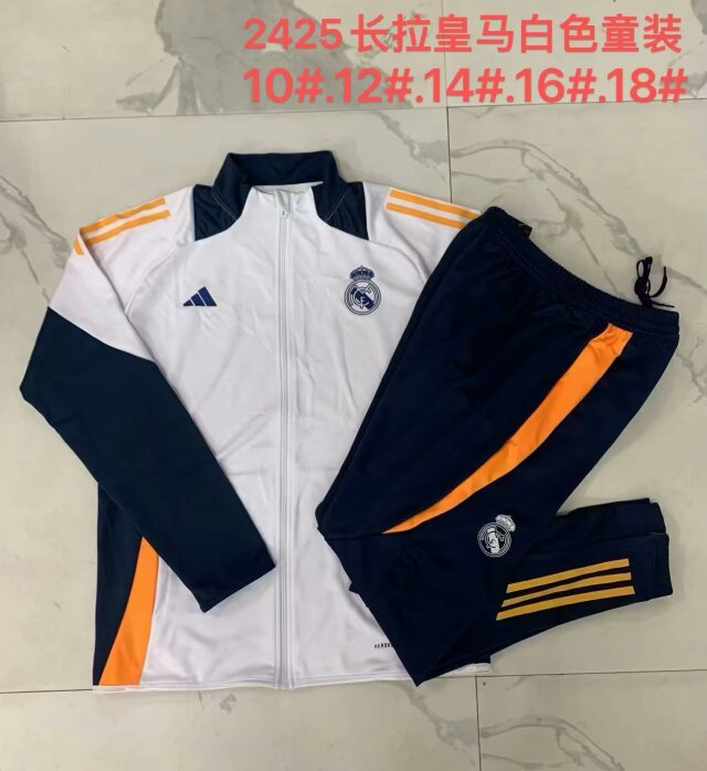 Kids 2024/25 Real Madrid White Youth/Kids Thailand Soccer Jacket Uniform-815